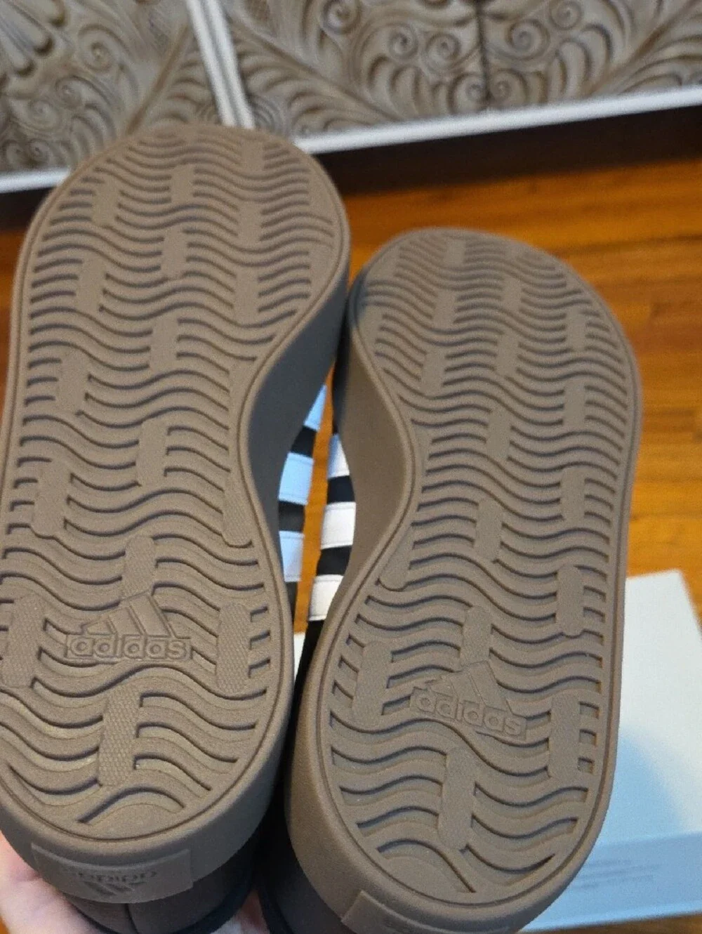 adidas Size 12 VL Court 3.0 Black White Sneakers with Brown-Gum Sole